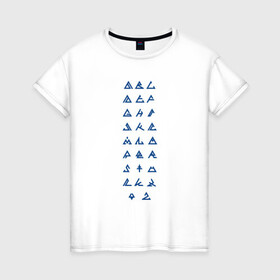 Женская футболка хлопок с принтом Треугольные иконки в Екатеринбурге, 100% хлопок | прямой крой, круглый вырез горловины, длина до линии бедер, слегка спущенное плечо | два цвета | знаки | золото | иероглифы | серебро
