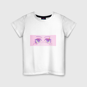 Детская футболка хлопок с принтом Аниме глазки в Екатеринбурге, 100% хлопок | круглый вырез горловины, полуприлегающий силуэт, длина до линии бедер | kawaii | блестки | макияж | милота | розовый