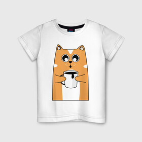 Детская футболка хлопок с принтом Милый кот в Екатеринбурге, 100% хлопок | круглый вырез горловины, полуприлегающий силуэт, длина до линии бедер | иллюстрация | котенок | котик | милый | чашка