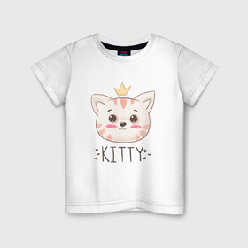 Детская футболка хлопок с принтом Котик в короне Kitty в Екатеринбурге, 100% хлопок | круглый вырез горловины, полуприлегающий силуэт, длина до линии бедер | cat | kawaii | kitten | kitty | pussycat | кот | котенок | котик | кошачьи | кошка | милый