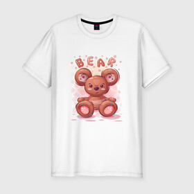 Мужская футболка хлопок Slim с принтом Медвежонок Bear в Екатеринбурге, 92% хлопок, 8% лайкра | приталенный силуэт, круглый вырез ворота, длина до линии бедра, короткий рукав | bear | grizzly | kuma | гриззли | гризли | грозный | крутой | медведь | медвежонок | мишка