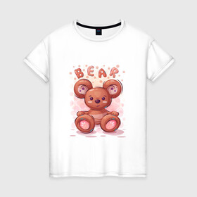 Женская футболка хлопок с принтом Медвежонок Bear в Екатеринбурге, 100% хлопок | прямой крой, круглый вырез горловины, длина до линии бедер, слегка спущенное плечо | bear | grizzly | kuma | гриззли | гризли | грозный | крутой | медведь | медвежонок | мишка