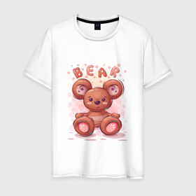 Мужская футболка хлопок с принтом Медвежонок Bear в Екатеринбурге, 100% хлопок | прямой крой, круглый вырез горловины, длина до линии бедер, слегка спущенное плечо. | bear | grizzly | kuma | гриззли | гризли | грозный | крутой | медведь | медвежонок | мишка