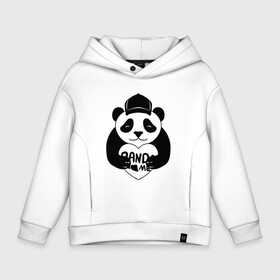 Детское худи Oversize хлопок с принтом Panda me. Панда в кепке в Екатеринбурге, френч-терри — 70% хлопок, 30% полиэстер. Мягкий теплый начес внутри —100% хлопок | боковые карманы, эластичные манжеты и нижняя кромка, капюшон на магнитной кнопке | panda | животное | медведи | медведь | мишки | панда | панды