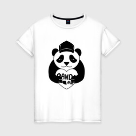 Женская футболка хлопок с принтом Panda me. Панда в кепке в Екатеринбурге, 100% хлопок | прямой крой, круглый вырез горловины, длина до линии бедер, слегка спущенное плечо | panda | животное | медведи | медведь | мишки | панда | панды