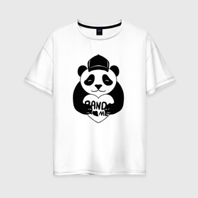 Женская футболка хлопок Oversize с принтом Panda me. Панда в кепке в Екатеринбурге, 100% хлопок | свободный крой, круглый ворот, спущенный рукав, длина до линии бедер
 | panda | животное | медведи | медведь | мишки | панда | панды