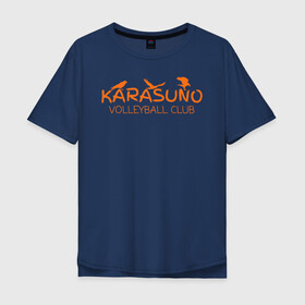 Мужская футболка хлопок Oversize с принтом Волейбольный клуб КАРАСУНО в Екатеринбурге, 100% хлопок | свободный крой, круглый ворот, “спинка” длиннее передней части | anime | haikyu | haikyuu | karasuno | karasuno high | manga | аниме | волейбол | волейбольный клуб | ворон | вороны | карасуно | крылья | лого | логотип | манга | надпись | птица | старшая школа | хаику | хаикую