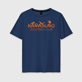 Женская футболка хлопок Oversize с принтом Волейбольный клуб КАРАСУНО в Екатеринбурге, 100% хлопок | свободный крой, круглый ворот, спущенный рукав, длина до линии бедер
 | anime | haikyu | haikyuu | karasuno | karasuno high | manga | аниме | волейбол | волейбольный клуб | ворон | вороны | карасуно | крылья | лого | логотип | манга | надпись | птица | старшая школа | хаику | хаикую