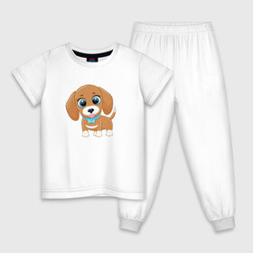 Детская пижама хлопок с принтом Собачка с бантиком в Екатеринбурге, 100% хлопок |  брюки и футболка прямого кроя, без карманов, на брюках мягкая резинка на поясе и по низу штанин
 | cute | dog | woof | гав | забавный | пес | смешной | собака | щенок
