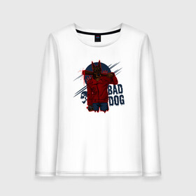 Женский лонгслив хлопок с принтом Собака доберман Bad dog в Екатеринбурге, 100% хлопок |  | cute | dog | woof | гав | доберман | забавный | пес | смешной | собака | щенок