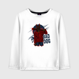 Детский лонгслив хлопок с принтом Собака доберман Bad dog в Екатеринбурге, 100% хлопок | круглый вырез горловины, полуприлегающий силуэт, длина до линии бедер | cute | dog | woof | гав | доберман | забавный | пес | смешной | собака | щенок