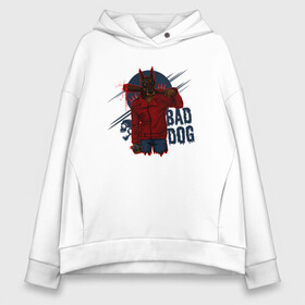 Женское худи Oversize хлопок с принтом Собака доберман Bad dog в Екатеринбурге, френч-терри — 70% хлопок, 30% полиэстер. Мягкий теплый начес внутри —100% хлопок | боковые карманы, эластичные манжеты и нижняя кромка, капюшон на магнитной кнопке | cute | dog | woof | гав | доберман | забавный | пес | смешной | собака | щенок