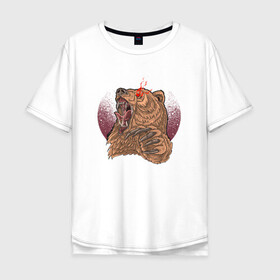 Мужская футболка хлопок Oversize с принтом Злой медведь в Екатеринбурге, 100% хлопок | свободный крой, круглый ворот, “спинка” длиннее передней части | bear | grizzly | kuma | гриззли | гризли | грозный | крутой | медведь | медвежонок | мишка