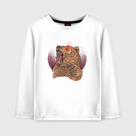 Детский лонгслив хлопок с принтом Злой медведь в Екатеринбурге, 100% хлопок | круглый вырез горловины, полуприлегающий силуэт, длина до линии бедер | bear | grizzly | kuma | гриззли | гризли | грозный | крутой | медведь | медвежонок | мишка