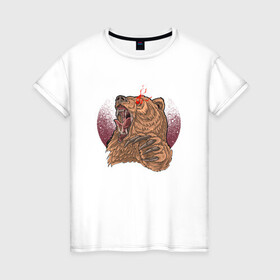 Женская футболка хлопок с принтом Злой медведь в Екатеринбурге, 100% хлопок | прямой крой, круглый вырез горловины, длина до линии бедер, слегка спущенное плечо | bear | grizzly | kuma | гриззли | гризли | грозный | крутой | медведь | медвежонок | мишка