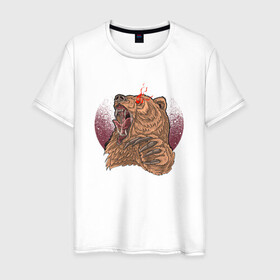 Мужская футболка хлопок с принтом Злой медведь в Екатеринбурге, 100% хлопок | прямой крой, круглый вырез горловины, длина до линии бедер, слегка спущенное плечо. | bear | grizzly | kuma | гриззли | гризли | грозный | крутой | медведь | медвежонок | мишка