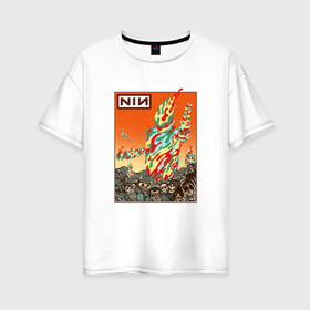 Женская футболка хлопок Oversize с принтом NIN Monster в Екатеринбурге, 100% хлопок | свободный крой, круглый ворот, спущенный рукав, длина до линии бедер
 | alternative | metall | music | nin | nine inch nails | rock | альтернатива | металл | музыка | найн ич нэилс | рок