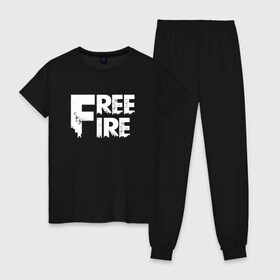 Женская пижама хлопок с принтом FREEFIRE FF WHITE LOGO (Z) в Екатеринбурге, 100% хлопок | брюки и футболка прямого кроя, без карманов, на брюках мягкая резинка на поясе и по низу штанин | 111dots studio | battlegrounds | free fire | freefire | game | garena | garena free fire | гарена | игра | игры | киберспорт | королевская битва | мобильная игра | онлайн игра | пабг | фри фаер | фрифаер | экшн