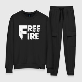 Женский костюм хлопок с принтом FREEFIRE FF WHITE LOGO (Z) в Екатеринбурге, 100% хлопок | на свитшоте круглая горловина, мягкая резинка по низу. Брюки заужены к низу, на них два вида карманов: два 