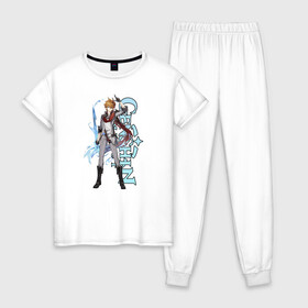 Женская пижама хлопок с принтом GENSHIN IMPACT (Tartaglia) в Екатеринбурге, 100% хлопок | брюки и футболка прямого кроя, без карманов, на брюках мягкая резинка на поясе и по низу штанин | anime | game | genshin | genshin impact | impact | tartaglia | аниме | игра | тарталья