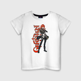 Детская футболка хлопок с принтом GENSHIN IMPACT (Diluc) в Екатеринбурге, 100% хлопок | круглый вырез горловины, полуприлегающий силуэт, длина до линии бедер | anime | diluc | game | genshin | genshin impact | impact | аниме | дилюк | игра