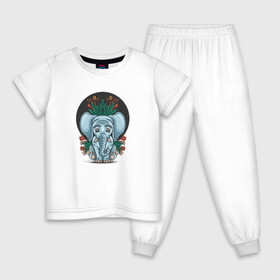 Детская пижама хлопок с принтом Слон и цветы в Екатеринбурге, 100% хлопок |  брюки и футболка прямого кроя, без карманов, на брюках мягкая резинка на поясе и по низу штанин
 | Тематика изображения на принте: cute | elephant | животное | милый | слон | слоненок | слоник | цветы