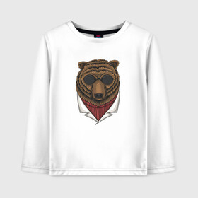 Детский лонгслив хлопок с принтом Крутой Медведь в очках в Екатеринбурге, 100% хлопок | круглый вырез горловины, полуприлегающий силуэт, длина до линии бедер | bear | grizzly | kuma | гриззли | гризли | грозный | крутой | медведь | медвежонок | мишка