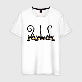 Мужская футболка хлопок с принтом Три кота в Екатеринбурге, 100% хлопок | прямой крой, круглый вырез горловины, длина до линии бедер, слегка спущенное плечо. | аниме | кот | котята | кошки | три кота | хвост | черное