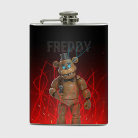 Фляга с принтом FNAF FREDDY в Екатеринбурге, металлический корпус | емкость 0,22 л, размер 125 х 94 мм. Виниловая наклейка запечатывается полностью | Тематика изображения на принте: игры | искры | красный | стиль | фнаф | фредди