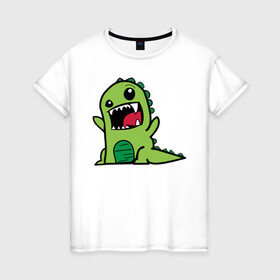 Женская футболка хлопок с принтом Дракон в Екатеринбурге, 100% хлопок | прямой крой, круглый вырез горловины, длина до линии бедер, слегка спущенное плечо | дракон | зеленый | зубы | мульт | мультяшный | страшный