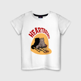 Детская футболка хлопок с принтом Хартбрейкер в Екатеринбурге, 100% хлопок | круглый вырез горловины, полуприлегающий силуэт, длина до линии бедер | Тематика изображения на принте: bird born | birdborn | heart | ирония | кот | котики | коты | любовь | сердечки | сердце | юмор