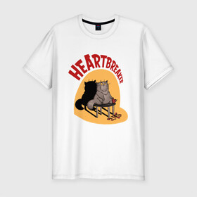 Мужская футболка хлопок Slim с принтом Хартбрейкер в Екатеринбурге, 92% хлопок, 8% лайкра | приталенный силуэт, круглый вырез ворота, длина до линии бедра, короткий рукав | bird born | birdborn | heart | ирония | кот | котики | коты | любовь | сердечки | сердце | юмор