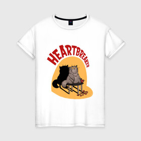 Женская футболка хлопок с принтом Хартбрейкер в Екатеринбурге, 100% хлопок | прямой крой, круглый вырез горловины, длина до линии бедер, слегка спущенное плечо | bird born | birdborn | heart | ирония | кот | котики | коты | любовь | сердечки | сердце | юмор