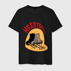 Мужская футболка хлопок с принтом Хартбрейкер в Екатеринбурге, 100% хлопок | прямой крой, круглый вырез горловины, длина до линии бедер, слегка спущенное плечо. | Тематика изображения на принте: bird born | birdborn | heart | ирония | кот | котики | коты | любовь | сердечки | сердце | юмор