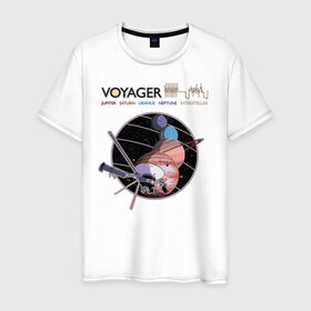 Мужская футболка хлопок с принтом VOYAGER в Екатеринбурге, 100% хлопок | прямой крой, круглый вырез горловины, длина до линии бедер, слегка спущенное плечо. | Тематика изображения на принте: space | voyager | амс | вояджер | зонд | космос | планеты | сатурн | уран | юпитер