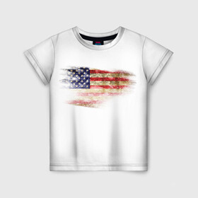 Детская футболка 3D с принтом USA в Екатеринбурге, 100% гипоаллергенный полиэфир | прямой крой, круглый вырез горловины, длина до линии бедер, чуть спущенное плечо, ткань немного тянется | Тематика изображения на принте: америка | американский флаг | драный | потертый | текстура | флаг