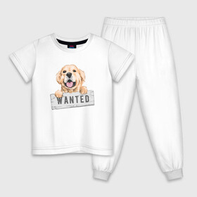 Детская пижама хлопок с принтом Dog Wanted в Екатеринбурге, 100% хлопок |  брюки и футболка прямого кроя, без карманов, на брюках мягкая резинка на поясе и по низу штанин
 | cute | dog | wanted | woof | гав | забавный | пес | песель | песик | смешной | собака | собачка | щенок