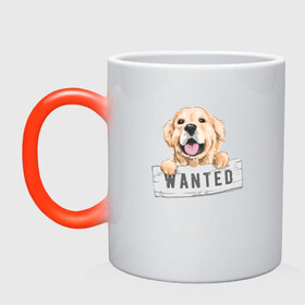 Кружка хамелеон с принтом Dog Wanted в Екатеринбурге, керамика | меняет цвет при нагревании, емкость 330 мл | cute | dog | wanted | woof | гав | забавный | пес | песель | песик | смешной | собака | собачка | щенок