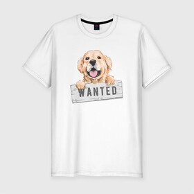 Мужская футболка хлопок Slim с принтом Dog Wanted в Екатеринбурге, 92% хлопок, 8% лайкра | приталенный силуэт, круглый вырез ворота, длина до линии бедра, короткий рукав | cute | dog | wanted | woof | гав | забавный | пес | песель | песик | смешной | собака | собачка | щенок