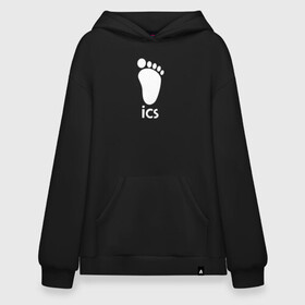 Худи SuperOversize хлопок с принтом iCS Foot Logo Haikyu!! в Екатеринбурге, 70% хлопок, 30% полиэстер, мягкий начес внутри | карман-кенгуру, эластичная резинка на манжетах и по нижней кромке, двухслойный капюшон
 | Тематика изображения на принте: anime | haikyu | haikyuu | karasuno | manga | аниме | белый | волейбол | волейбольный клуб | икс | ицс | карасуно | корпорация | лого | логотип | манга | нога | организатор игр | след | старшая школа | ступня | хаику | хаикую