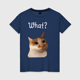 Женская футболка хлопок с принтом The shusha What? в Екатеринбурге, 100% хлопок | прямой крой, круглый вырез горловины, длина до линии бедер, слегка спущенное плечо | cat | shusha | what | кошка | что