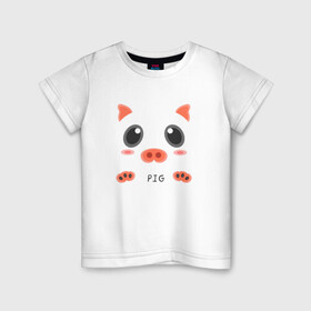 Детская футболка хлопок с принтом Свинья образ pig в Екатеринбурге, 100% хлопок | круглый вырез горловины, полуприлегающий силуэт, длина до линии бедер | Тематика изображения на принте: cute | pig | животное | мило | образ | свинка | свинья | силуэт | хрюша | хрюшка