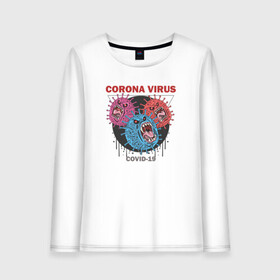 Женский лонгслив хлопок с принтом Коронавирус Coronavirus в Екатеринбурге, 100% хлопок |  | coronavirus | covid | вирус | ковид | корона | коронавирус | пандемия | самоизоляция