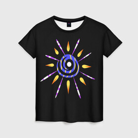 Женская футболка 3D с принтом спираль с лучами в Екатеринбурге, 100% полиэфир ( синтетическое хлопкоподобное полотно) | прямой крой, круглый вырез горловины, длина до линии бедер | звезда | космос | лучи | необычное | неон | нло | прикольное | спираль | странное | фрик
