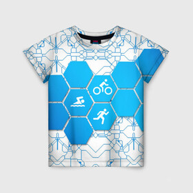 Детская футболка 3D с принтом Плыви, Крути, Беги в Екатеринбурге, 100% гипоаллергенный полиэфир | прямой крой, круглый вырез горловины, длина до линии бедер, чуть спущенное плечо, ткань немного тянется | bike | ironman | run | running | swim | swimming | triathlon | бег | бегун | велосипед | велоспорт | выносливость | железный человек | плавание | спорт на выносливость | триатлон | цикличный вид спорта
