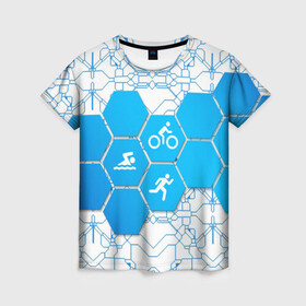 Женская футболка 3D с принтом Плыви, Крути, Беги в Екатеринбурге, 100% полиэфир ( синтетическое хлопкоподобное полотно) | прямой крой, круглый вырез горловины, длина до линии бедер | Тематика изображения на принте: bike | ironman | run | running | swim | swimming | triathlon | бег | бегун | велосипед | велоспорт | выносливость | железный человек | плавание | спорт на выносливость | триатлон | цикличный вид спорта