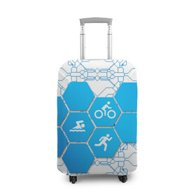Чехол для чемодана 3D с принтом Плыви, Крути, Беги в Екатеринбурге, 86% полиэфир, 14% спандекс | двустороннее нанесение принта, прорези для ручек и колес | bike | ironman | run | running | swim | swimming | triathlon | бег | бегун | велосипед | велоспорт | выносливость | железный человек | плавание | спорт на выносливость | триатлон | цикличный вид спорта