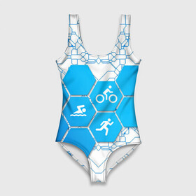 Купальник-боди 3D с принтом Плыви Крути Беги в Екатеринбурге, 82% полиэстер, 18% эластан | Круглая горловина, круглый вырез на спине | bike | ironman | run | running | swim | swimming | triathlon | бег | бегун | велосипед | велоспорт | выносливость | железный человек | плавание | спорт на выносливость | триатлон | цикличный вид спорта