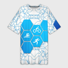 Платье-футболка 3D с принтом Плыви, Крути, Беги в Екатеринбурге,  |  | bike | ironman | run | running | swim | swimming | triathlon | бег | бегун | велосипед | велоспорт | выносливость | железный человек | плавание | спорт на выносливость | триатлон | цикличный вид спорта