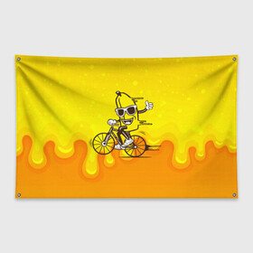 Флаг-баннер с принтом Банан на велосипеде в Екатеринбурге, 100% полиэстер | размер 67 х 109 см, плотность ткани — 95 г/м2; по краям флага есть четыре люверса для крепления | байк | банан | бананчик | велик | велосипед | живой банан | спорт